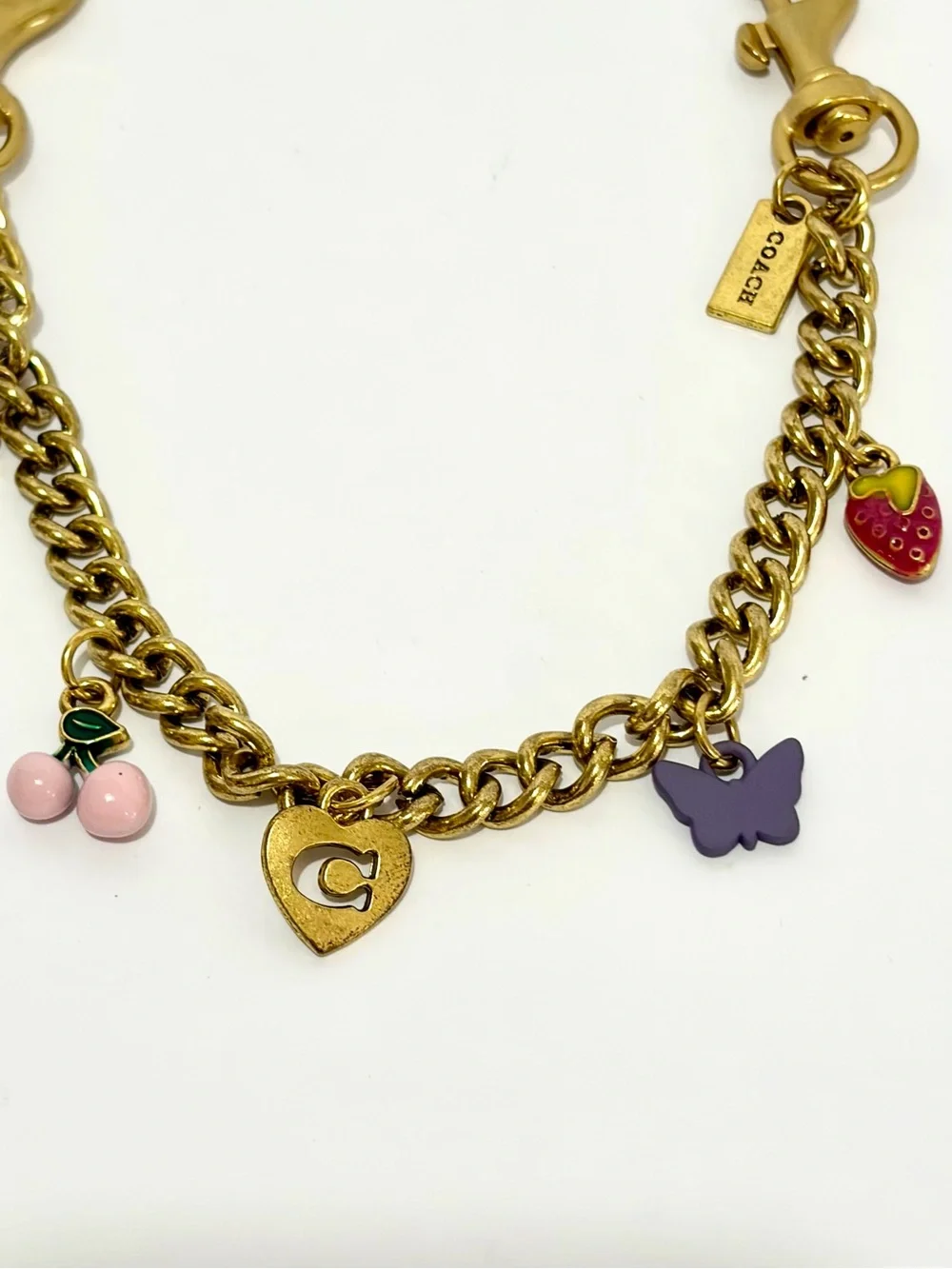 Gold Charm Bag Chain with Pink, Purple and Red Accents